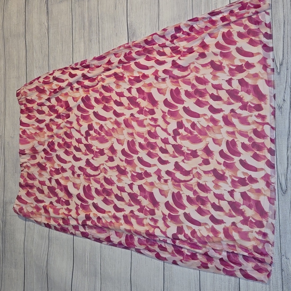 Halogen Printed Mesh Maxi Skirt w/ Side Slits Pink/Purple/Cream Size 1X NWOT